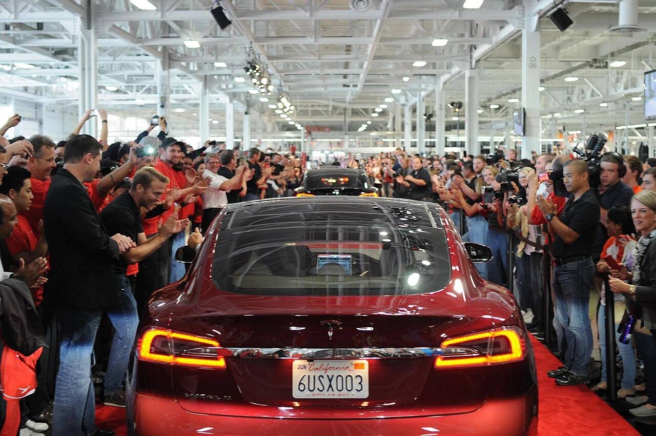 Tesla automotive manufacturing facility in Fremont California undergoing robotics conversion